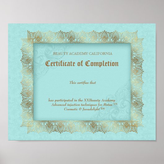 Beauty Diploma Certificate of Completion Blue Gold Poster (Voorkant)