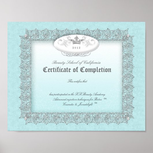 Beauty Diploma Certificate of Completion Blue Poster (Voorkant)