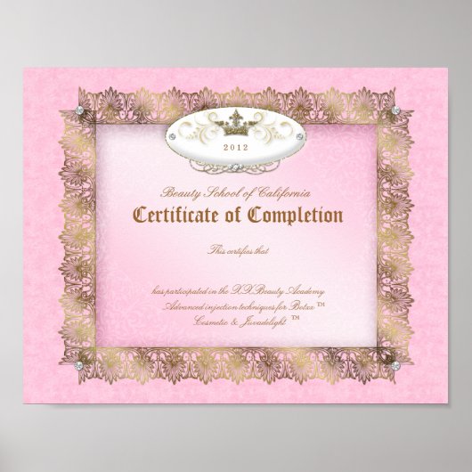 Beauty Diploma Certificate of Completion Pink Gold Poster (Voorkant)