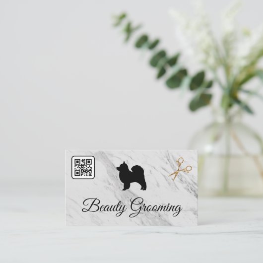 Beauty Dog Grooming Scissors | Marmer | QR-code Visitekaartje (Staand voorkant)