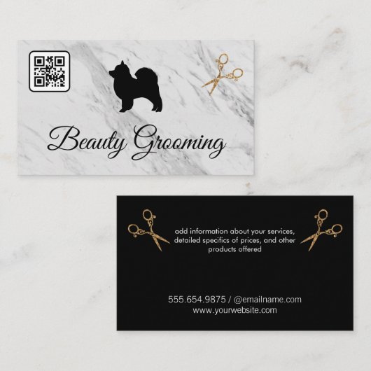 Beauty Dog Grooming Scissors | Marmer | QR-code Visitekaartje (Voorkant / Achterkant)