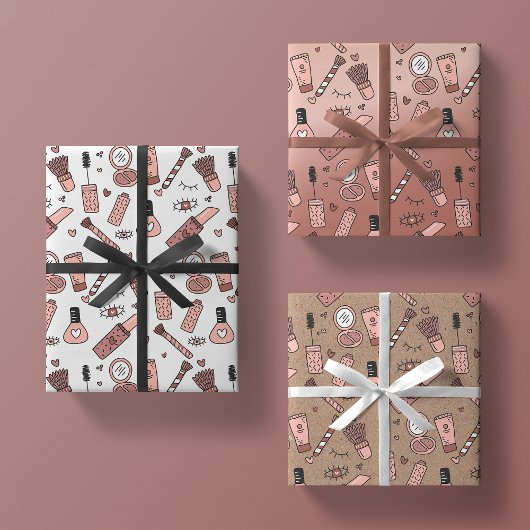 Beauty doodles schattig roze make-up + cosmetica c inpakpapier vel