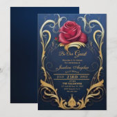 Beauty en de Beast Red Rose Sweet 16 Invitations Kaart (Voorkant / Achterkant)