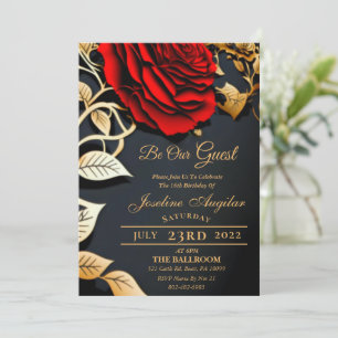 Beauty en de Beast Red Rose Sweet 16 Invitations Kaart