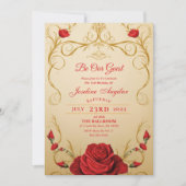 Beauty en de Beast Red Rose Sweet 16 Invitations Kaart (Voorkant)