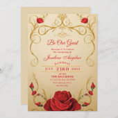Beauty en de Beast Red Rose Sweet 16 Invitations Kaart (Voorkant / Achterkant)