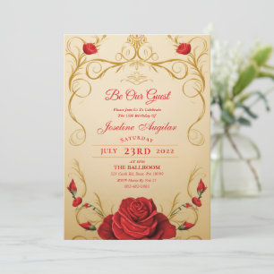 Beauty en de Beast Red Rose Sweet 16 Invitations Kaart