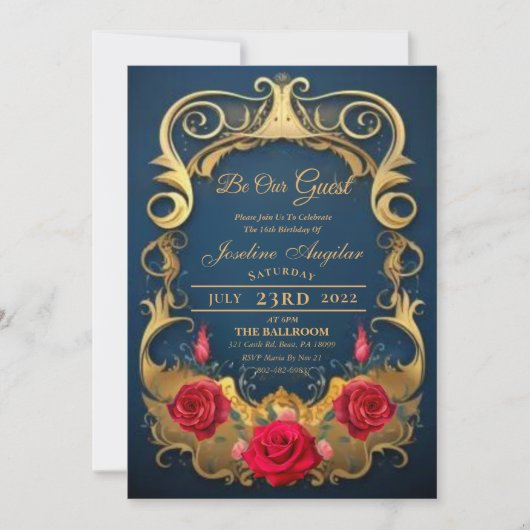 Beauty en de Beast Red Rose Sweet 16 Invitations Kaart (Voorkant)