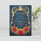 Beauty en de Beast Red Rose Sweet 16 Invitations Kaart (Staand voorkant)