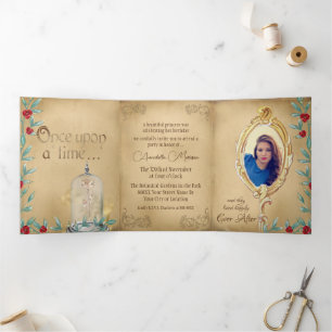 Beauty en het Beast Fairytale  Storybook Drieluik Uitnodiging