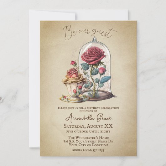  Beauty en het Beest Fairytale Magic Roos Kaart (Voorkant)