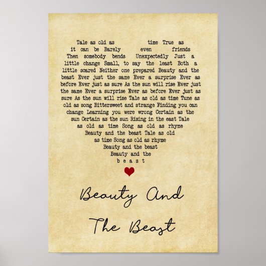 Beauty en het hart van het beest Lyric Poster (Voorkant)