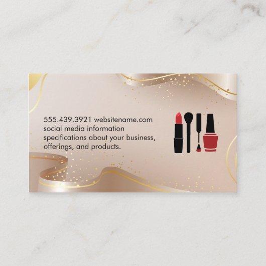 Beauty en Makeup | Goud beige lint Visitekaartje (Achterkant)