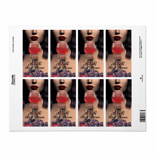 BEAUTY EN RED WINE GLAST Tasting Party Etiket (Full Sheet)