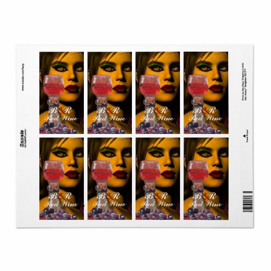 BEAUTY EN RED WINE GLAST Tasting Party Etiket (Full Sheet)