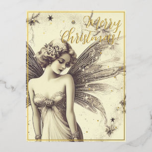 Beauty Engel Vrolijk Kerstfeest Groeten Retro Folie Feestdagen Briefkaart