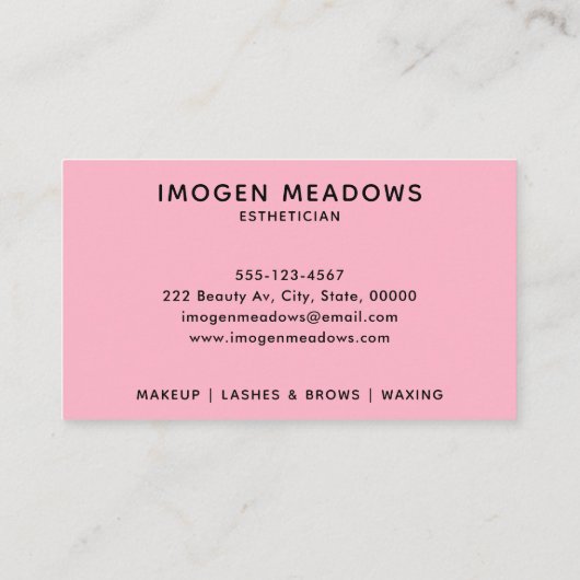 Beauty Esthetician Script Calligraphy Pink Visitekaartje (Achterkant)