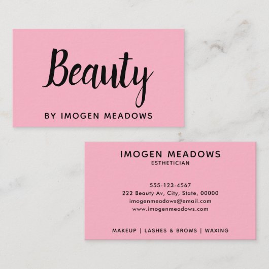 Beauty Esthetician Script Calligraphy Pink Visitekaartje (Voorkant / Achterkant)