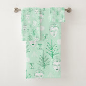 Beauty Facets Botanical Pattern Mint Green Bad Handdoek (Insitu)