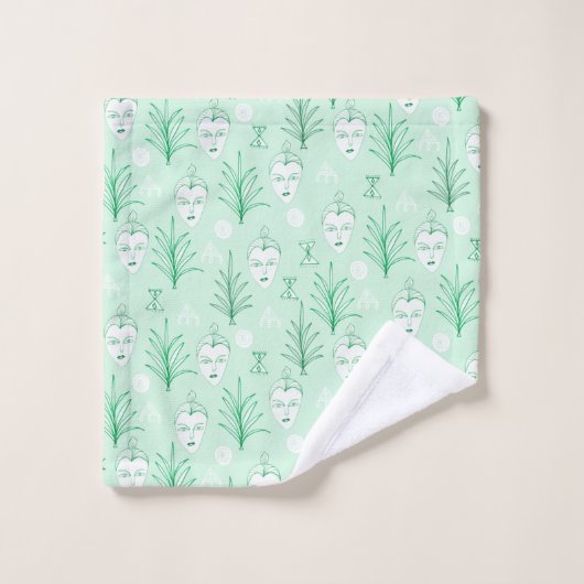 Beauty Facets Botanical Pattern Mint Green Bad Handdoek (Wasdoekje)