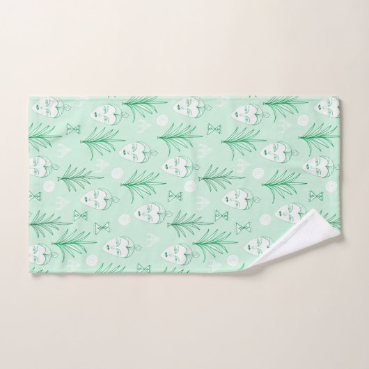 Beauty Facets Botanical Pattern Mint Green Bad Handdoek (Handdoek)