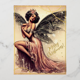 Beauty  Fairy Merry Christmas Greets Retro Folie Feestdagen Briefkaart