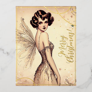 Beauty  Fairy Merry Christmas Greets Retro Folie Feestdagen Briefkaart