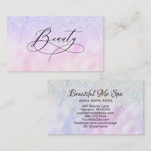 *~* BEAUTY Fancy Script Rainbow Hologram Glitter Visitekaartje (Voorkant / Achterkant)