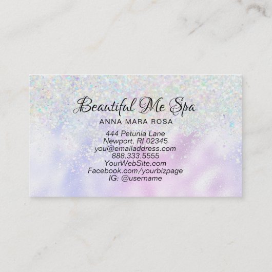 *~* BEAUTY Fancy Script Rainbow Hologram Glitter Visitekaartje (Achterkant)