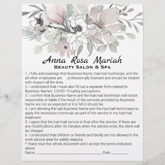 *~* Beauty Floral Liability Waiver Services Flyer (Voorkant)