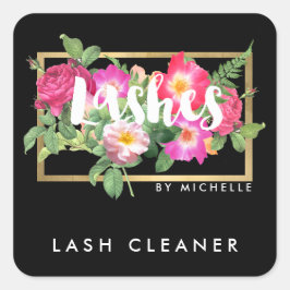Beauty Florals Lash Extensions Black Lash Cleaner Vierkante Sticker
