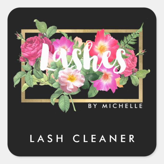 Beauty Florals Lash Extensions Black Lash Cleaner Vierkante Sticker (Voorkant)