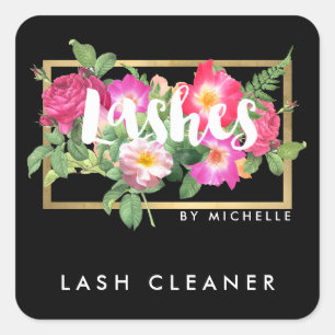 Beauty Florals Lash Extensions Black Lash Cleaner Vierkante Sticker