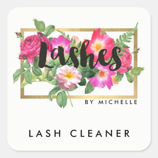 Beauty Florals Lash Extensions White Lash Cleaner Vierkante Sticker (Voorkant)
