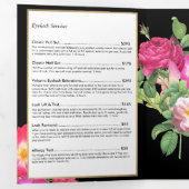 Beauty Florals Lash Extensions Zwart Brochure Drieluik Kaart (Binnenzijde eerst)