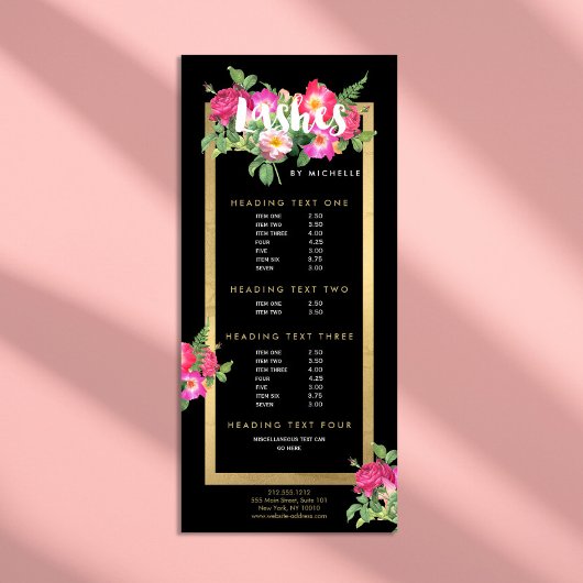 Beauty Florals Lash Extensions Zwart Reclamekaart