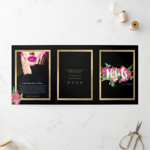 Beauty Florals Nagelsalon Zwart Brochure Drieluik Kaart