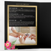 Beauty Florals Nagelsalon Zwart Brochure Drieluik Kaart (Binnenzijde eerst)