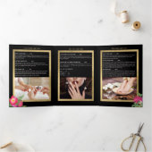 Beauty Florals Nagelsalon Zwart Brochure Drieluik Kaart (Binnen)