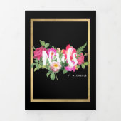 Beauty Florals Nagelsalon Zwart Brochure Drieluik Kaart (Cover)