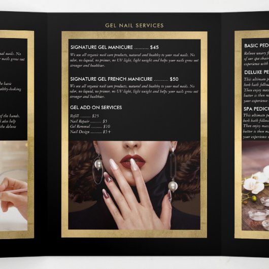Beauty Florals Nagelsalon Zwart Brochure Drieluik Kaart (Binnenkant midden)