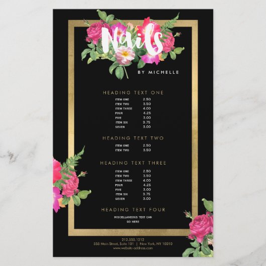 Beauty Florals Nagelsalon Zwart Flyer (Voorkant)