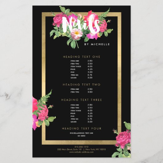 Beauty Florals Nagelstudio Zwart Flyer (Voorkant)