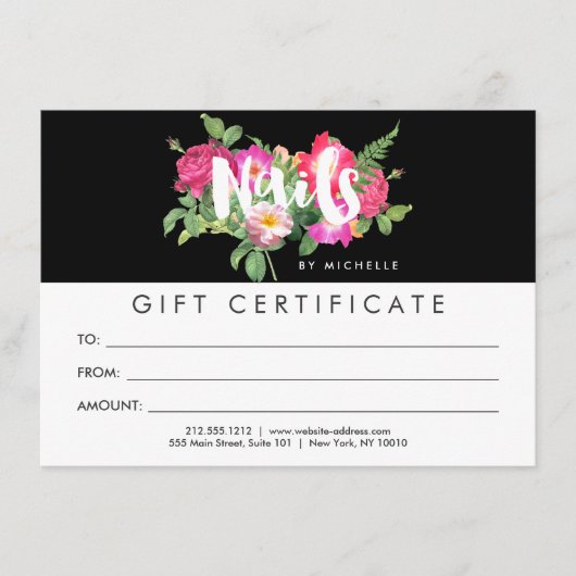 Beauty Florals Nail Salon Black Gift Certificate (Voorkant)