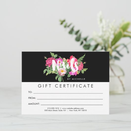 Beauty Florals Nail Salon Black Gift Certificate (Staand voorkant)