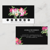 Beauty Florals Nail Salon Black Loyalty Card (Voorkant / Achterkant)