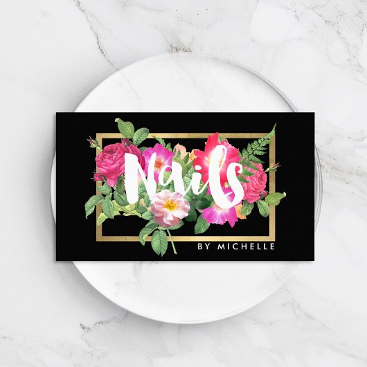 Beauty Florals Nail Salon Black Visitekaartje