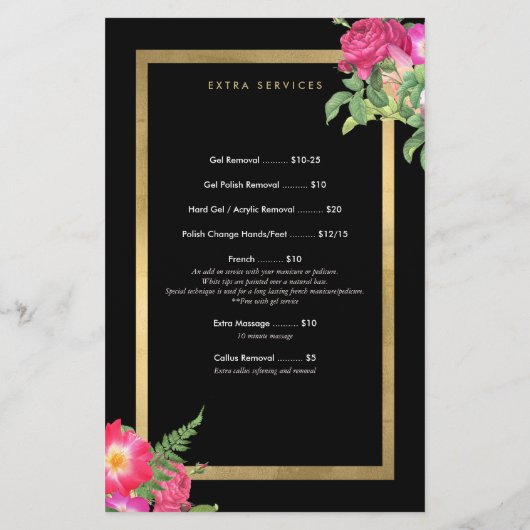 Beauty Florals Nail Salon Price List Service Menu (Achterkant)