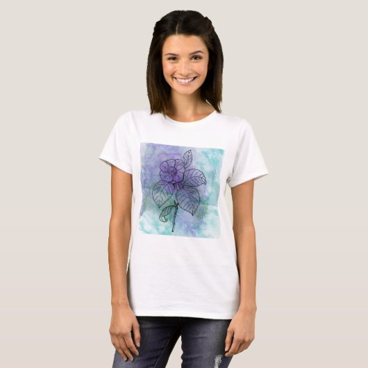 Beauty Flower Achtergrond Waterverf  T-shirt (Voorkant volledig)
