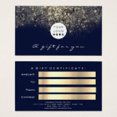 Beauty Gift Certificate Blue Navy Gold Lash Logo Visitekaartje (Voorkant /achterkant)